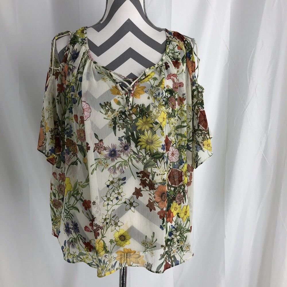 Zara Cold Shoulders Short Sleeve Top Blouse Multicolored Size Small